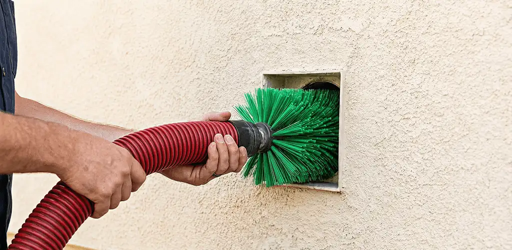 Air duct cleaning brush removing debris from a vent opening in Raleigh, NC