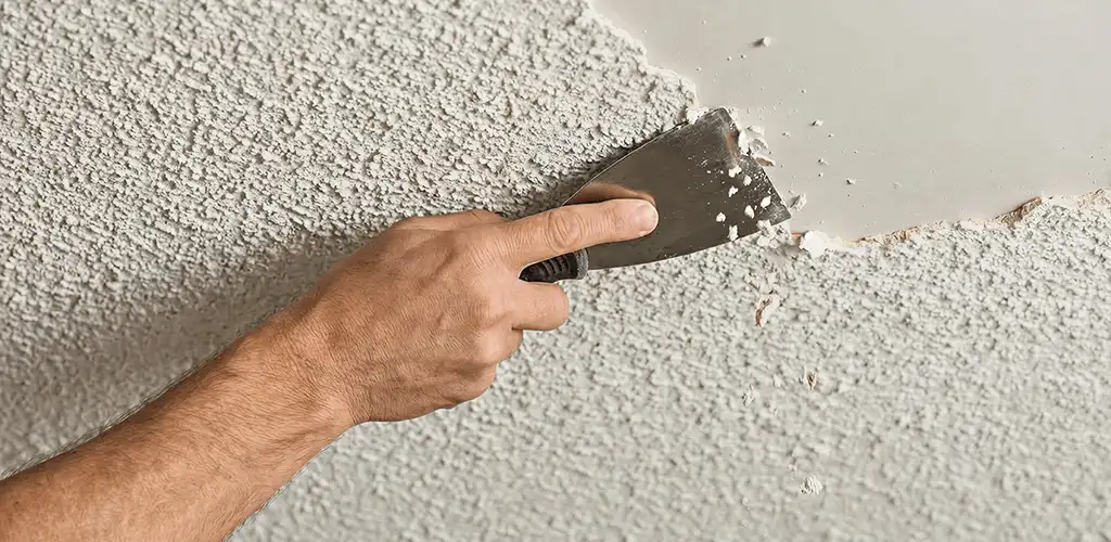 Popcorn ceiling removal scraping off textured ceiling finish in Raleigh, NC