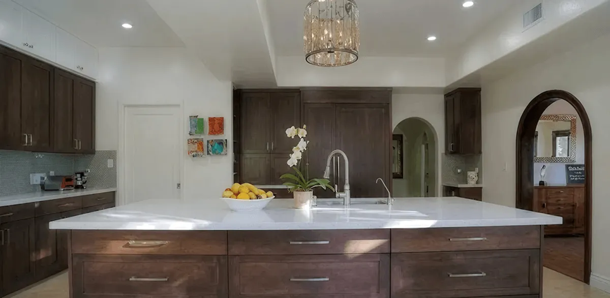 Cabinet refacing project with updated kitchen cabinets and island in Raleigh, NC
