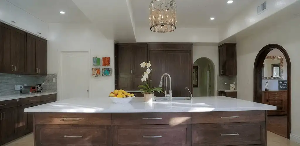 Cabinet refacing project with updated kitchen cabinets and island in Raleigh, NC